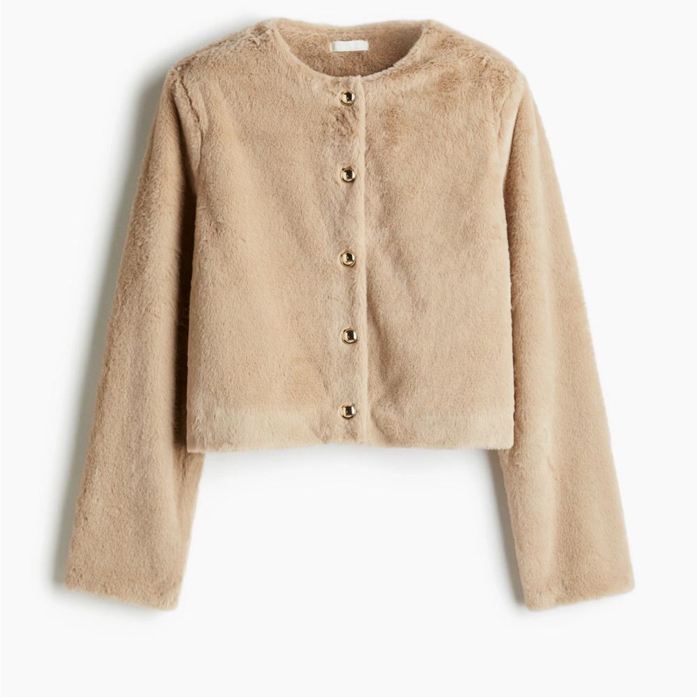 H&M faux fur Teddy Jacket with Gold Buttons